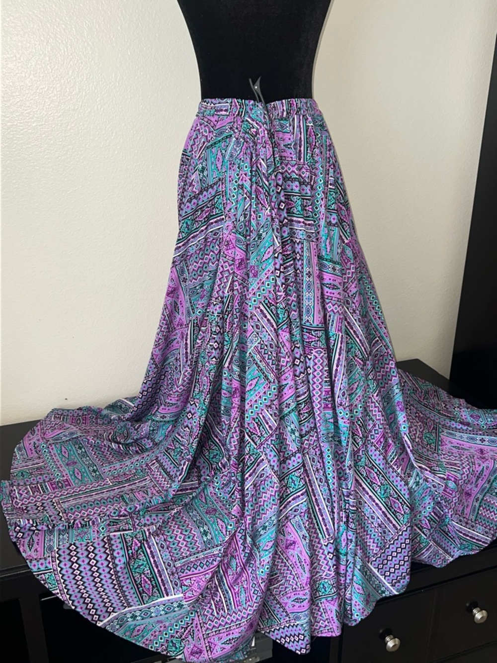Bohemian Purple & Teal Patchwork Peasant Indie Sleeze Patterned Maxi Skirt 1X - Picture 3 of 5